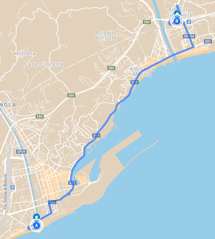 Come raggiungere il Centro Commerciale La Citt sul Mare di Savona da Ponente